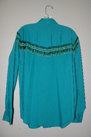 +MBAHB #13-047  "Sheplers 1980's Green One Of A Kind Fancy Glass Beaded Fringe Top"