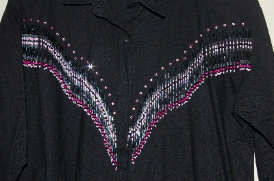 +MBAHB #13-019  "Tillman 1980's Black Fancy One Of A Kind Hand Beaded Western Shirt"