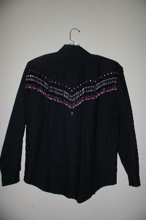 +MBAHB #13-019  "Tillman 1980's Black Fancy One Of A Kind Hand Beaded Western Shirt"