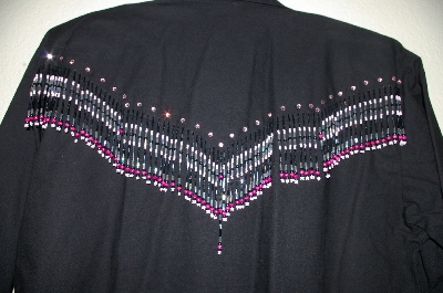 +MBAHB #13-019  "Tillman 1980's Black Fancy One Of A Kind Hand Beaded Western Shirt"
