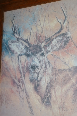 +MBA #FL9-022  "1978 Framed Deer Head Lithograph" By Artist K.Maroon