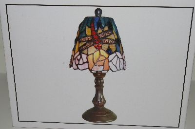 +MBAHB #19-490  "2003 Tiffany Style Floral Dragonfly Stained Glass Accet Lamp"