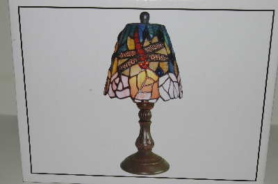 +MBAHB #19-490  "2003 Tiffany Style Floral Dragonfly Stained Glass Accet Lamp"
