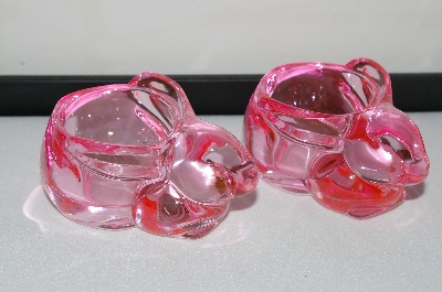 +MBAHB #19-471  "Dennis East Set Of 2 Fancy Pink Glass Bunny Tea Light Holders"