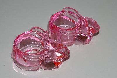 +MBAHB #19-471  "Dennis East Set Of 2 Fancy Pink Glass Bunny Tea Light Holders"