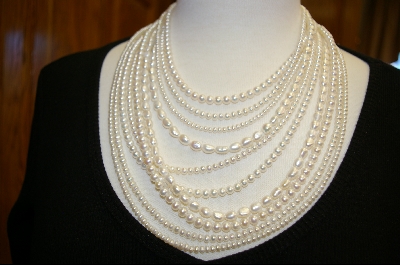 14Kt 10 Strand White Fresh Water Pearl Necklace