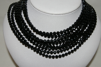 +MBA #88-238  "Vintage 8 Strand Black Acrylic Bead Necklace"