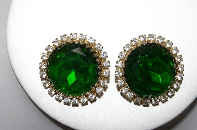 +MBA #88-059  "Vintage Green & Clear Glass Rhinestone Clip On Earrings"