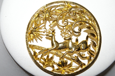 *MBA #88-222 "Large Round Gold Plated Fancy Deer Brooch"