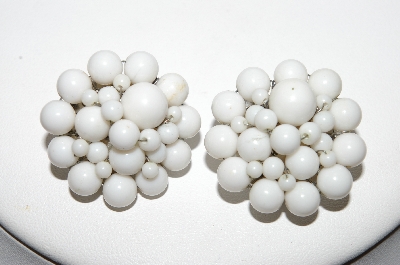 +MBA #88-068  "Japan Vintage White Acrylic Bead Clip On Earrings"