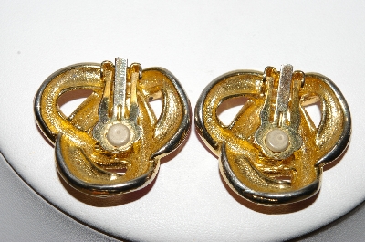 +MBA #88-404 "Gold Tone Pink & Peach Enameled Clip On Earrings"