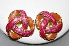 +MBA #88-404 "Gold Tone Pink & Peach Enameled Clip On Earrings"