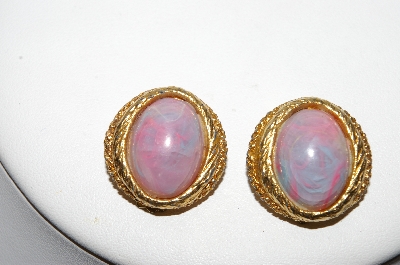 +MBA #88-122  "Gold Tone Multi Colored Acrylic Stone Clip On Earrings"