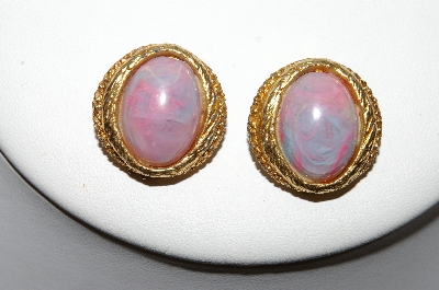 +MBA #88-122  "Gold Tone Multi Colored Acrylic Stone Clip On Earrings"