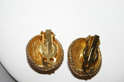 +MBA #88-122  "Gold Tone Multi Colored Acrylic Stone Clip On Earrings"
