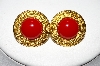 +MBA #88-037  "Napier Gold Tone Red Acrylic Stone Clip On Earrings"