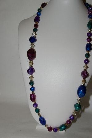 +MBA #88-613   "Blue, Purple & Green Acrylic Bead Necklace"