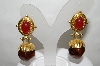 +MBA #88-126  "Gold Tone Red & Brown Acrylic Stone Clip On Earrings"