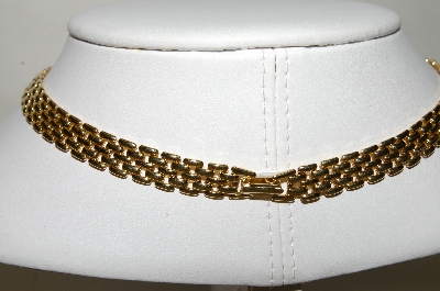 +MBA #88-357  "Trifari Gold Tone Red Cabachon, Red Rhinestone & Red Enamel Necklace"