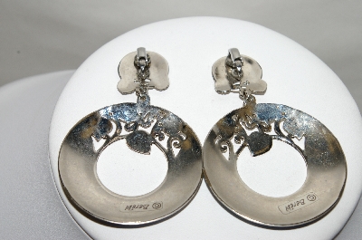 +MBA #88-073  "Berebi Silvertone Fancy Blue Enameled Clip On Earrings"