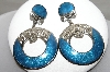 +MBA #88-073  "Berebi Silvertone Fancy Blue Enameled Clip On Earrings"