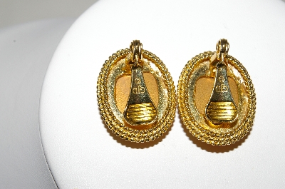 +MBA #88-172  "GJD Gold Plated Red Glass Stone Clip On Earrings"