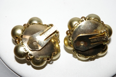 +MBA #88-191  "Marvella  Goldtone Acrylic Bead Clip On Earrings"