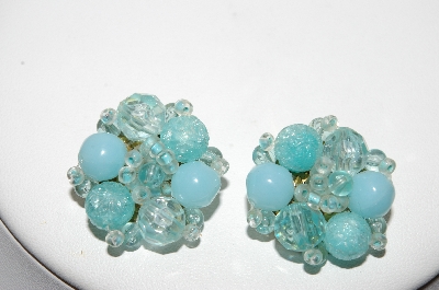 +MBA #88-228  "West Germany Blue Acrylic Bead Clip On Earrings"