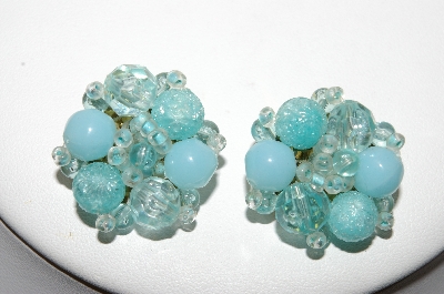 +MBA #88-228  "West Germany Blue Acrylic Bead Clip On Earrings"