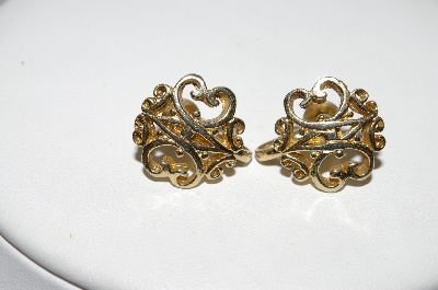 +MBA #88-129  "Vintage Gold Plated Monogram Screw Back Earrings"
