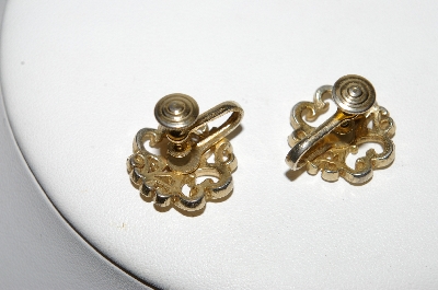 +MBA #88-129  "Vintage Gold Plated Monogram Screw Back Earrings"