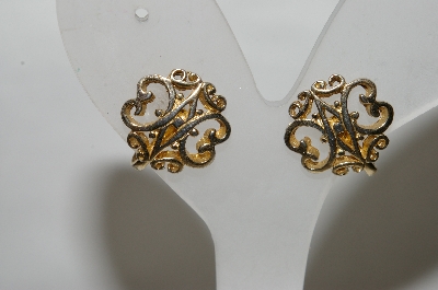 +MBA #88-129  "Vintage Gold Plated Monogram Screw Back Earrings"