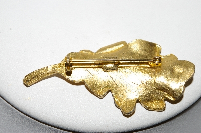 +MBA #88-407  "Fancy Gold Tone Leaf Pin With Clear Crystal Rhinestones"