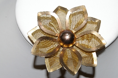 +MBA #88-223  "Vintage Gold Tone Mesh Flower Pin"