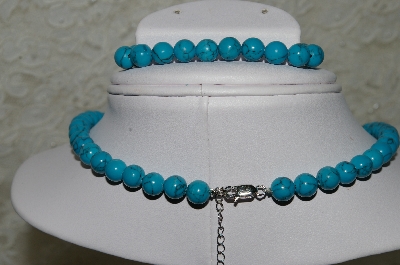 +MBA #FL7-127      "Sterling Silver Blue Turquoise Necklace & Stretch Bracelet Set"