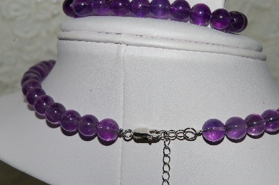 +MBA #FL7-124    "Sterling Amethyst Bead Necklace & Matching Stretch Bracelet Set"