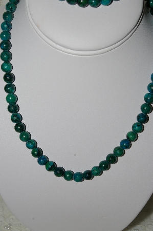 +MBA #FL7-117    "Sterling Green Howlite Bead Necklace & Matching Stretch Bracelet Set"