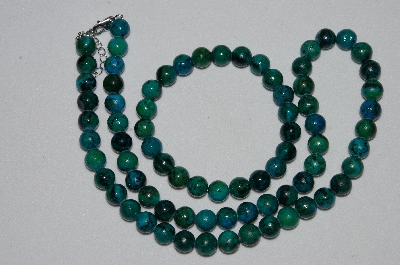 +MBA #FL7-117    "Sterling Green Howlite Bead Necklace & Matching Stretch Bracelet Set"