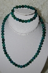 +MBA #FL7-117    "Sterling Green Howlite Bead Necklace & Matching Stretch Bracelet Set"