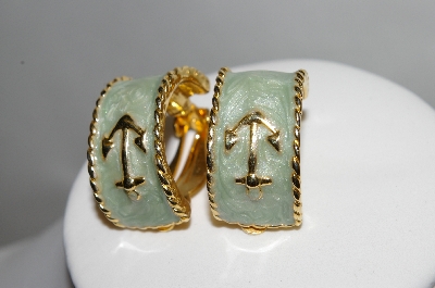 +MBA #87-231  "Gold Plated Enameled Anchor Clip On Earrings"