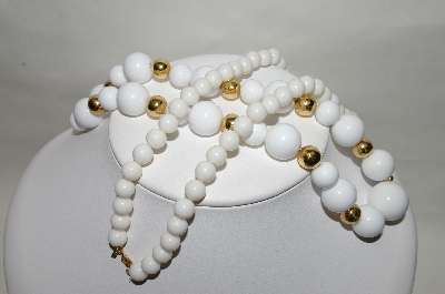 +MBA #89-035  "Monet Set Of 2 White Acrylic Bead Necklaces"