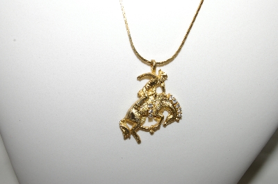 +MBA #86-110  "Gold Plated Bronc Rider & Horse Pendant & Chain"