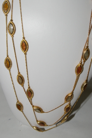 +MBA #86-102  "Gold Plated Fancy Three Strand Enameled Necklace"