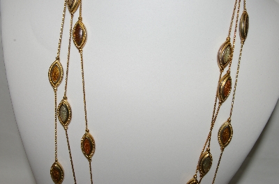 +MBA #86-102  "Gold Plated Fancy Three Strand Enameled Necklace"