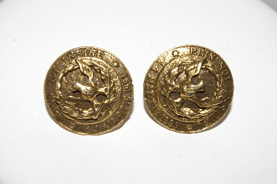 +MBA #87-098  MBA #87-098  "Coro "PRIN NOI INSINE 14 MARTIE 1881" Screw Back Earrings"