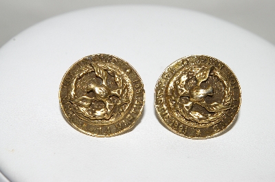 +MBA #87-098  MBA #87-098  "Coro "PRIN NOI INSINE 14 MARTIE 1881" Screw Back Earrings"