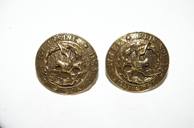 +MBA #87-098  MBA #87-098  "Coro "PRIN NOI INSINE 14 MARTIE 1881" Screw Back Earrings"