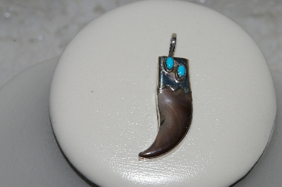 +MBA #FL7-013  "Artist "BE" Signed Blue Turquoise Bear Claw Pendant"