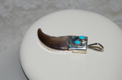 +MBA #FL7-013  "Artist "BE" Signed Blue Turquoise Bear Claw Pendant"