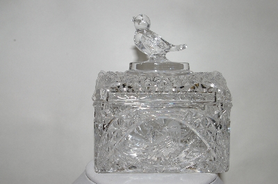 +MBA #89-065  "1990's Fancy Clear Crystal Bird Toped Trinket Box"